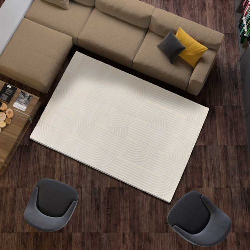 Tapis Géométrique à Relief Baresa 12963 Crème/gris Clair 133x190 Cm
