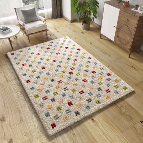 Tapis Shaggy Géométrique Bremen 8819 Crème/multicolore 160x230 Cm