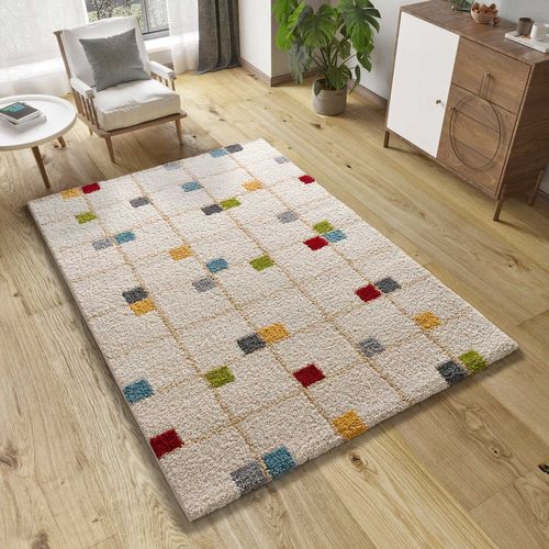 Tapis Shaggy Géométrique Bremen 8820 Crème/multicolore 160x230 Cm