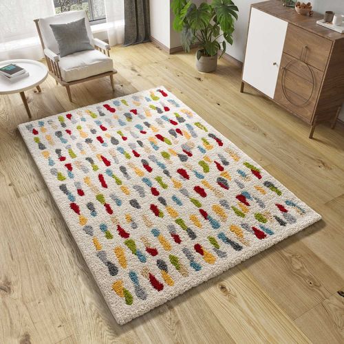 Tapis Shaggy Géométrique Bremen 8822 Crème/multicolore 80x150 Cm