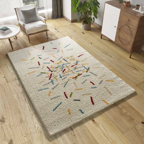 Tapis Shaggy Géométrique Bremen 8825 Crème/multicolore 80x150 Cm