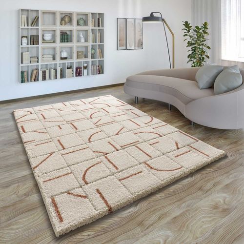 Tapis à Póils Longs à Relief Brenda 8832 Beige/rouille 133x190 Cm