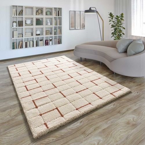 Tapis à Póils Longs à Relief Brenda 8834 Beige/rouille 133x190 Cm