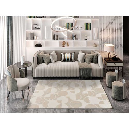 Tapis Géométrique à Relief Flora 12844 Blanc/beige 160x230 Cm