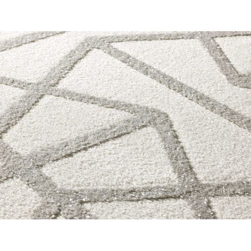 Tapis Géométrique à Relief Flora 12937 Blanc/gris 80x150 Cm