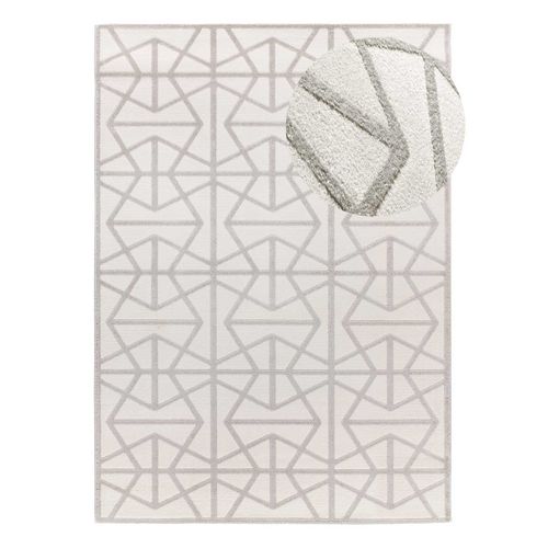 Tapis Géométrique à Relief Flora 12937 Blanc/gris 133x190 Cm