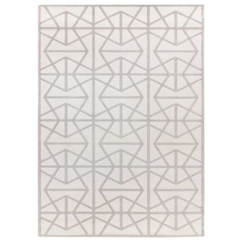 Tapis Géométrique à Relief Flora 12937 Blanc/gris 133x190 Cm