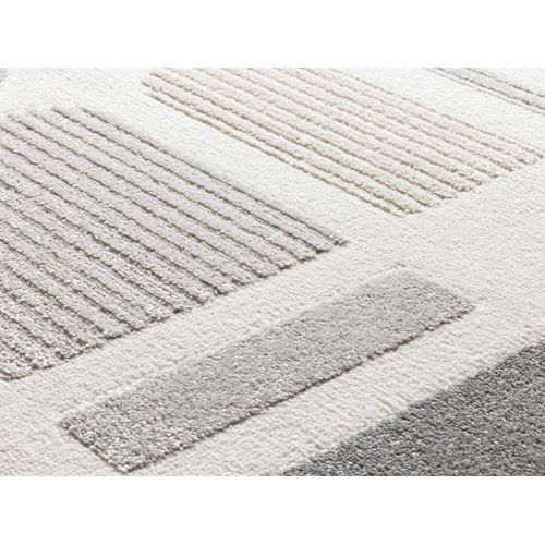 Tapis Géométrique à Relief Flora 12955 Blanc/beige/gris 80x150 Cm