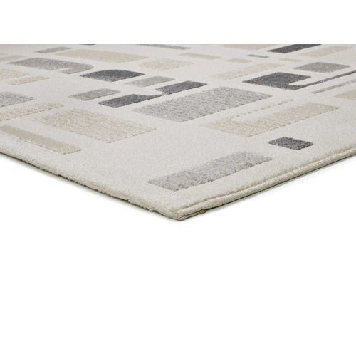 Tapis Géométrique à Relief Flora 12955 Blanc/beige/gris 80x150 Cm