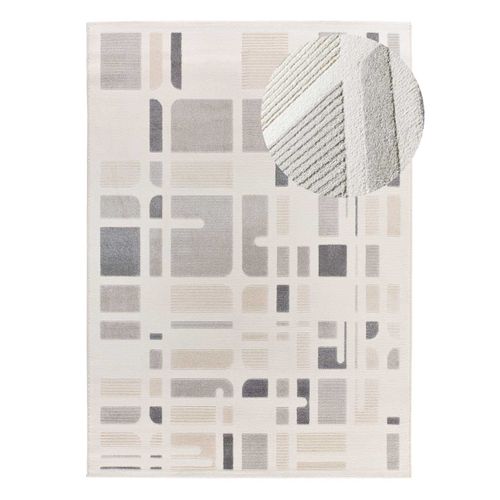 Tapis Géométrique à Relief Flora 12955 Blanc/beige/gris 80x150 Cm