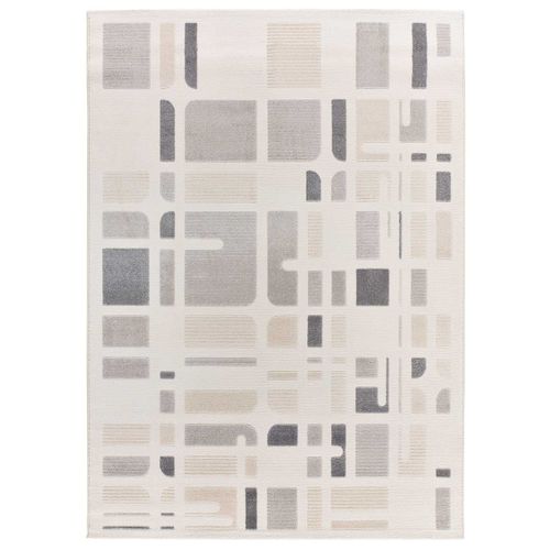 Tapis Géométrique à Relief Flora 12955 Blanc/beige/gris 80x150 Cm