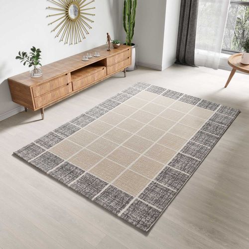Tapis Géométrique à Relief Flora 12959 Beige/gris 80x150 Cm