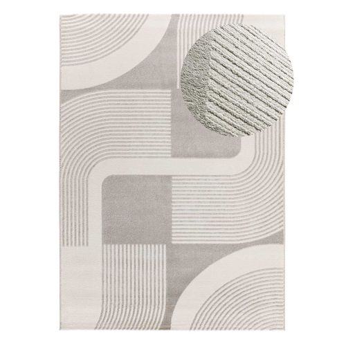 Tapis Géométrique à Relief Flora 12960 Blanc/gris 80x150 Cm