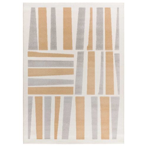 Tapis Géométrique à Relief Flora 12967 Blanc/beige/gris 133x190 Cm