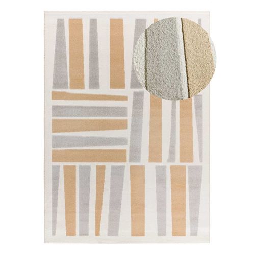 Tapis Géométrique à Relief Flora 12967 Blanc/beige/gris 160x230 Cm