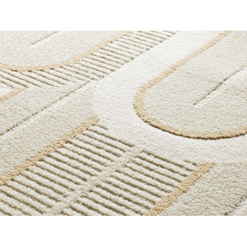Tapis Géométrique à Relief Flora 12968 Blanc/beige 80x150 Cm