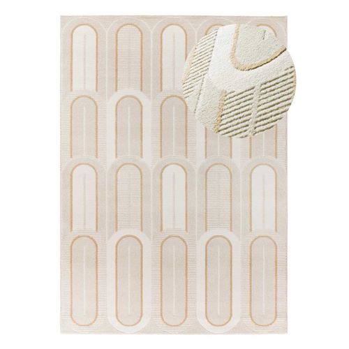 Tapis Géométrique à Relief Flora 12968 Blanc/beige 80x150 Cm