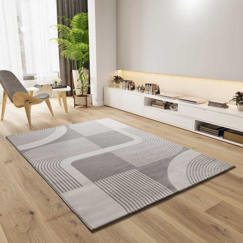 Tapis Géométrique à Relief Flora 12960 Blanc/gris 200x290 Cm