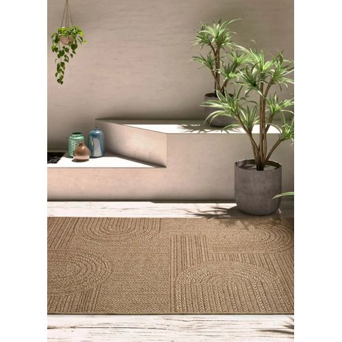 Tapis Extérieur Géométrique Effet Jute Acra 5006 Marron Clair 200x290 Cm