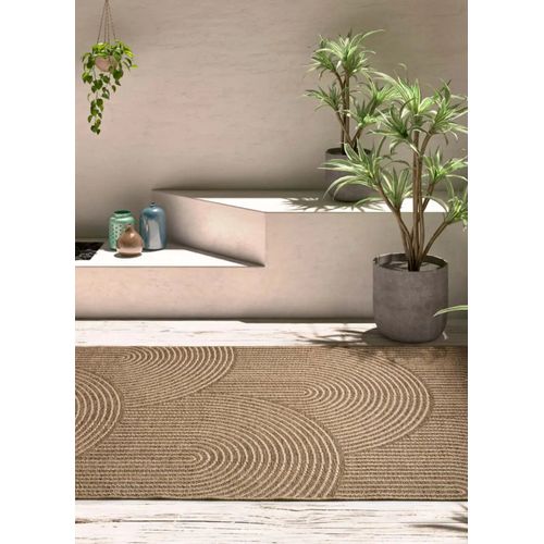 Tapis Extérieur Géométrique Effet Jute Acra 5042 Marron Clair 200x290 Cm