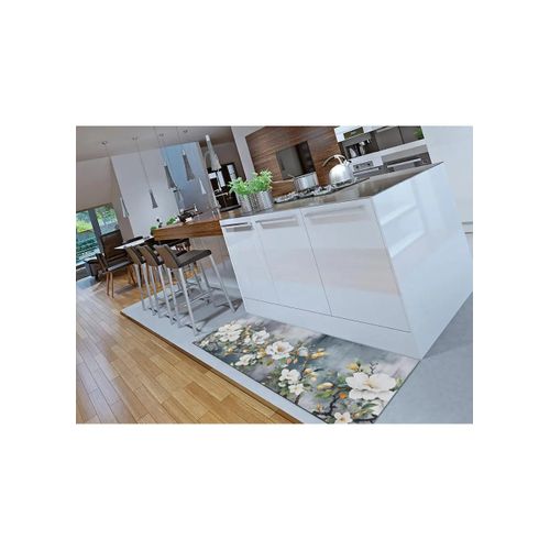 Tapis De Cuisine Fleurs Ricci Sara Gris//blanc 52x200 Cm