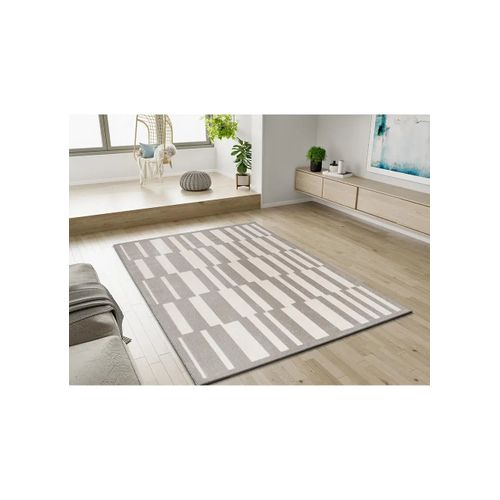 Tapis Géométrique à Relief Baresa 12940 Gris/blanc 133x190 Cm