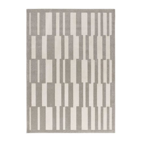 Tapis Géométrique à Relief Baresa 12940 Gris/blanc 133x190 Cm
