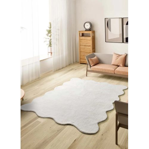 Tapis Lavable Uni à Bordure Ondulée Mellow Liso Blanc 160x230 Cm