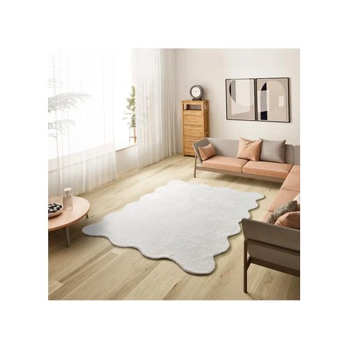 Tapis Lavable Uni à Bordure Ondulée Mellow Liso Blanc 160x230 Cm