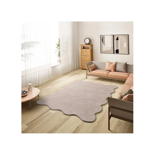 Tapis Lavable Uni à Bordure Ondulée Mellow Liso Rose Poudré 120x170 Cm