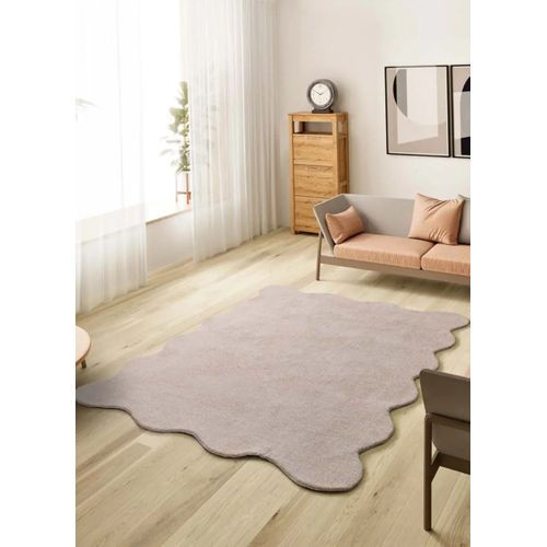 Tapis Lavable Uni à Bordure Ondulée Mellow Liso Rose Poudré 160x230 Cm