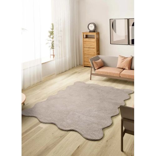 Tapis Lavable Uni à Bordure Ondulée Mellow Liso Taupe 160x230 Cm