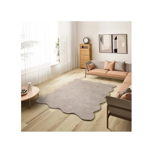Tapis Lavable Uni à Bordure Ondulée Mellow Liso Taupe 160x230 Cm