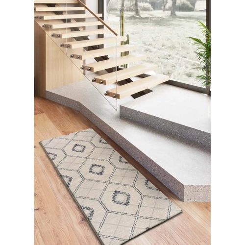 Tapis Géométrique Siroco 16806 Bleu / Crème 80x200 Cm