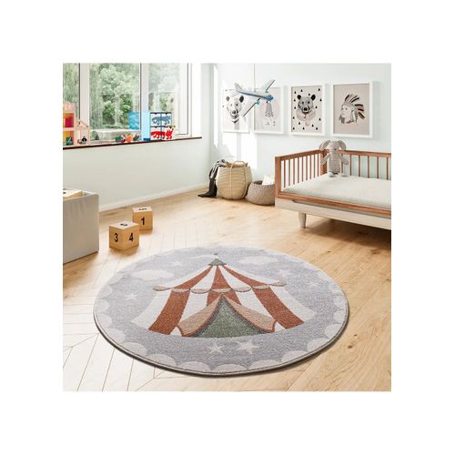 Tapis Enfant Rond Cirque Beats 40486 Gris 120x120 Cm