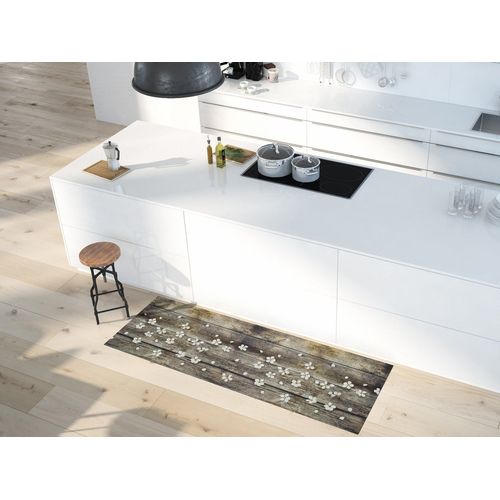 Tapis De Cuisine Fleurs Sprinty Spring Marron 52x200 Cm