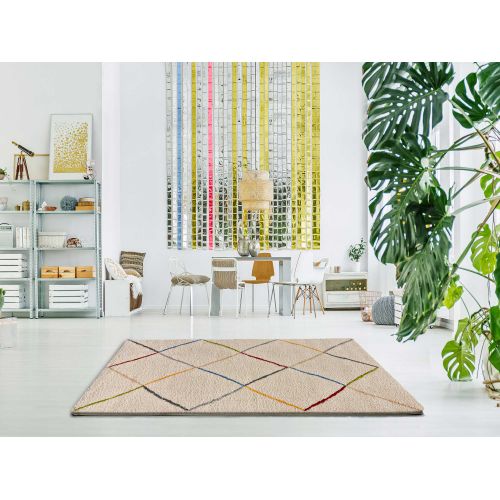 Tapis Shaggy Ethnique Kasbah 8600 Beige/multicolore 160x230 Cm