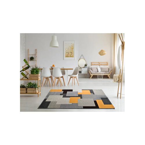 Tapis Géométrique Leo 12158 Gris/noir/moutarde 80x150 Cm