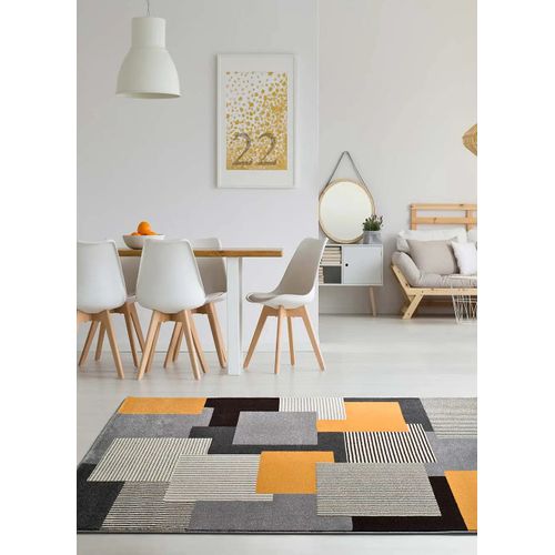 Tapis Géométrique Leo 12158 Gris/noir/moutarde 160x230 Cm
