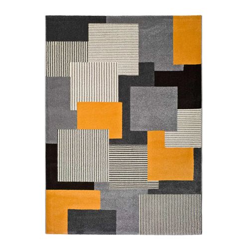 Tapis Géométrique Leo 12158 Gris/noir/moutarde 160x230 Cm