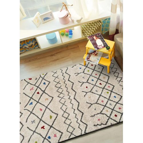 Tapis Shaggy Ethnique Kasbah 8612 Blanc/multicolore 133x190 Cm
