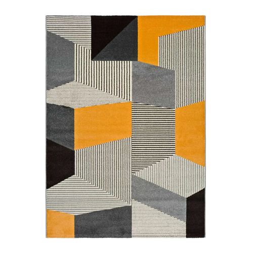 Tapis Géométrique Leo 12155 Gris/noir/moutarde 80x150 Cm