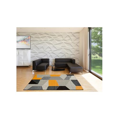 Tapis Géométrique Leo 12155 Gris/noir/moutarde 80x150 Cm
