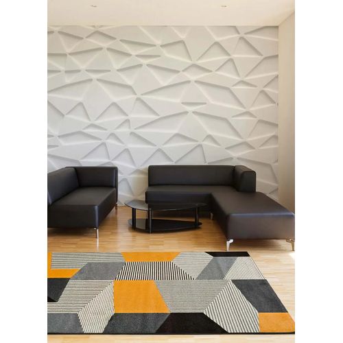 Tapis Géométrique Leo 12155 Gris/noir/moutarde 140x200 Cm