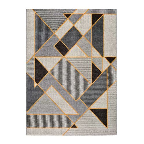 Tapis Géométrique Leo 12183 Gris/noir/moutarde 140x200 Cm
