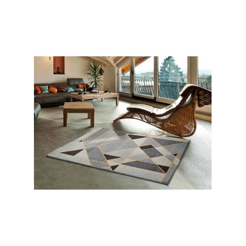 Tapis Géométrique Leo 12183 Gris/noir/moutarde 140x200 Cm