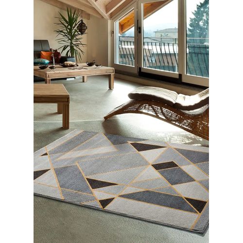 Tapis Géométrique Leo 12183 Gris/noir/moutarde 160x230 Cm
