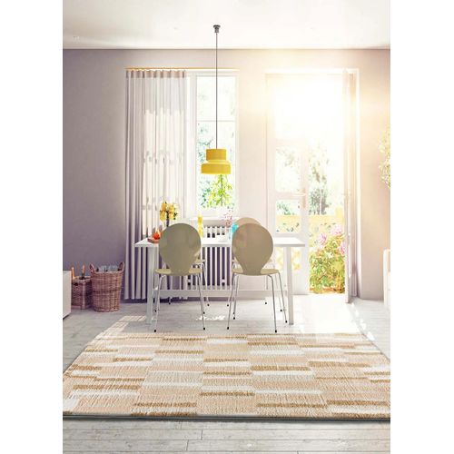 Tapis Shaggy Géométrique Serene Terra 8680 Beige 133x190 Cm