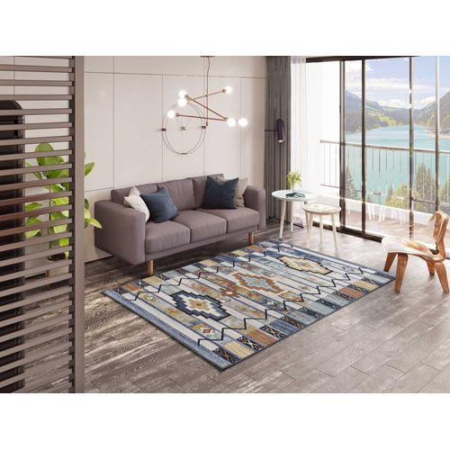 Tapis Ethnique Mabel 3787 Bleu/beige/rouille 80x150 Cm