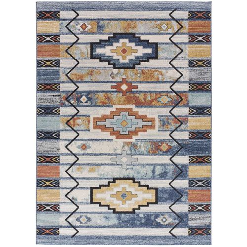 Tapis Ethnique Mabel 3787 Bleu/beige/rouille 80x150 Cm